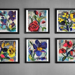 抽象表現主義の花の絵画：ミクストメディアコラージュアート - Etsy 日本