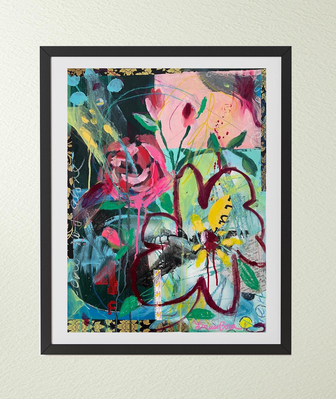 抽象表現主義の花の絵画：ミクストメディアコラージュアート - Etsy 日本