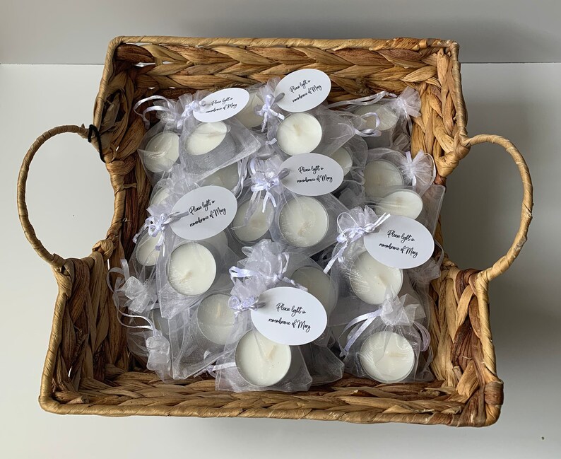 Set of 5 Personalized Tealight Candles Memorial Service Etsy
