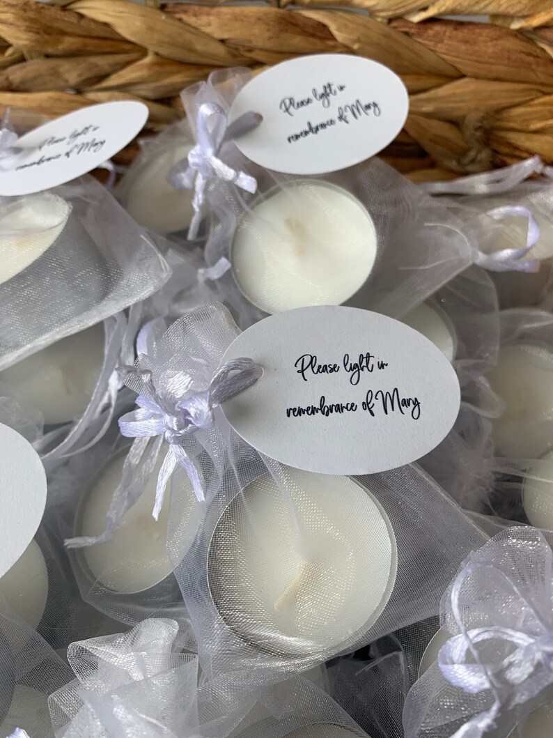 Set of 5 Personalized Tealight Candles Memorial Service Etsy