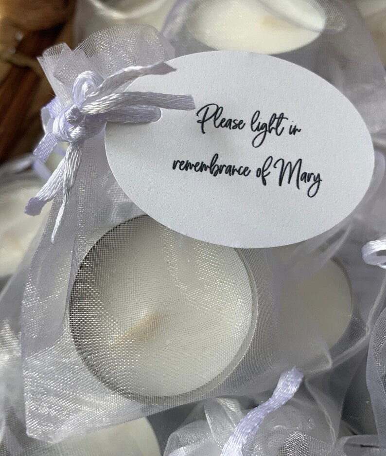 Set of 5 Personalized Tealight Candles Memorial Service Etsy