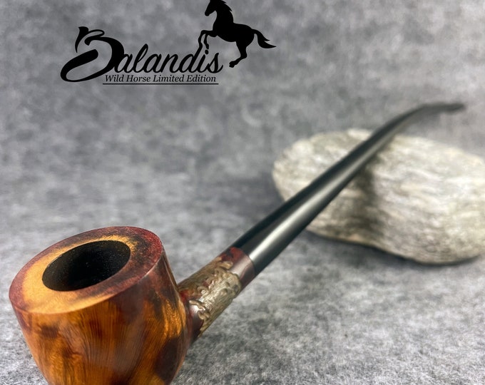 Balandis Wild Horse Limited Edition #614 Cowherd Smooth (cooler/stinger) Handmade Briar Churchwarden Tobacco Smoking Pipe 30g/1.06oz