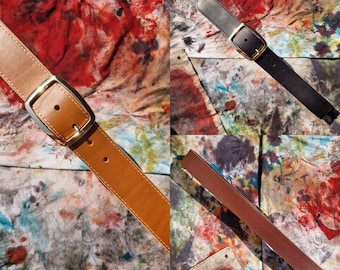 Balandis Atelier "CAVALAIER" Calfskin Leather Belt with double gold buckle, Handmade 1 1/2 inch Premium Quality by Bruno Balandis
