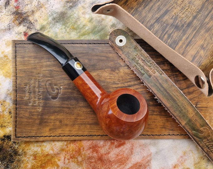 Briar Tobacco Pipe Handmade, Unique Uniques #103 Amber Light Brun Brown Smooth, 9mm Filter Smoking Pipe, Gift for Pipe Smoker
