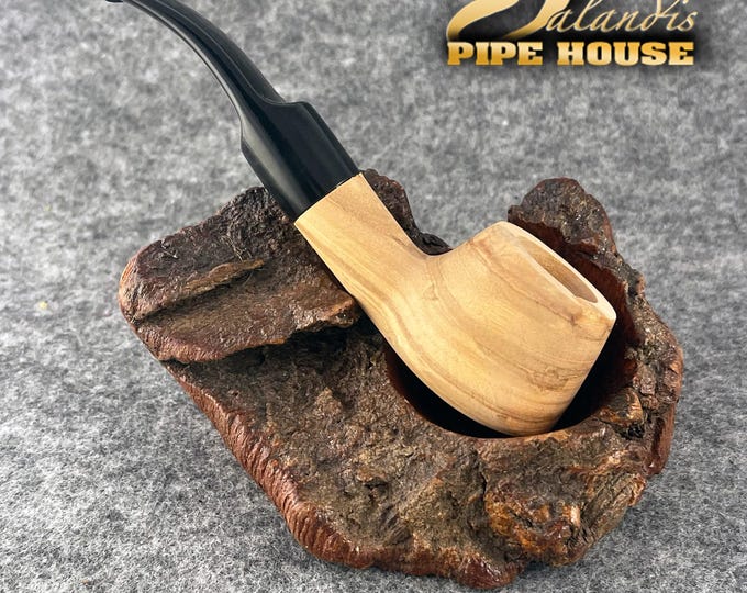 Olive Wood Tobacco Pipe Handmade, #303 Split RAW smooth, 9mm Filter Smoking Pipe, Gift for Pipe Smoker