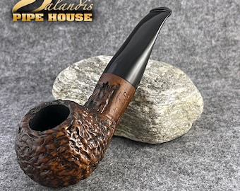 Briar Tobacco Pipe Handmade, #602 Bison Squalent Brun Brown Carved, 9mm Filter Smoking Pipe, Gift for Pipe Smoker