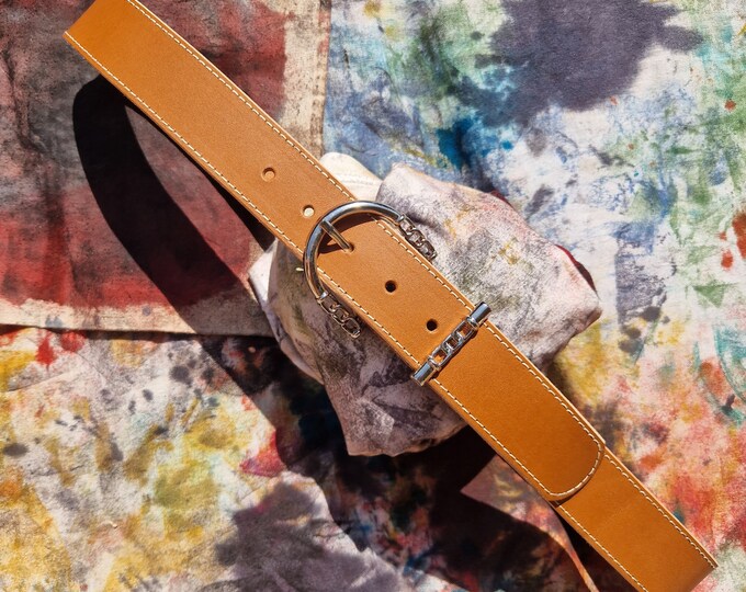 Balandis Atelier 1 1/2" No.2 (3.8cm) silver buckle unisex leather belt, full grain cognac leather belt handcrafted