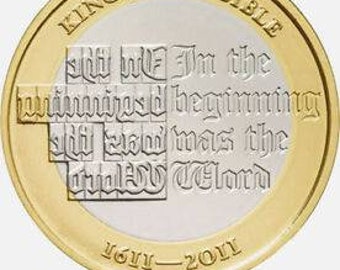 Moneda circulada de 2 libras Reino Unido 2011 Biblia James