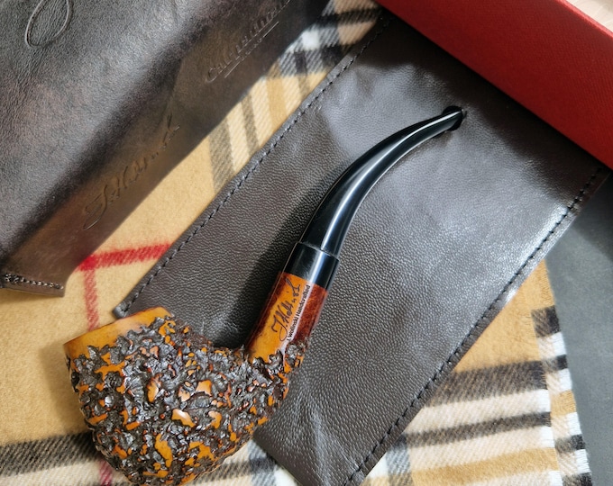 Briar Tobacco Pipe Handmade, 25 CONTRAST Grain DEEP CARVED, 9mm Filter Smoking Pipe, Gift for Pipe Smoker