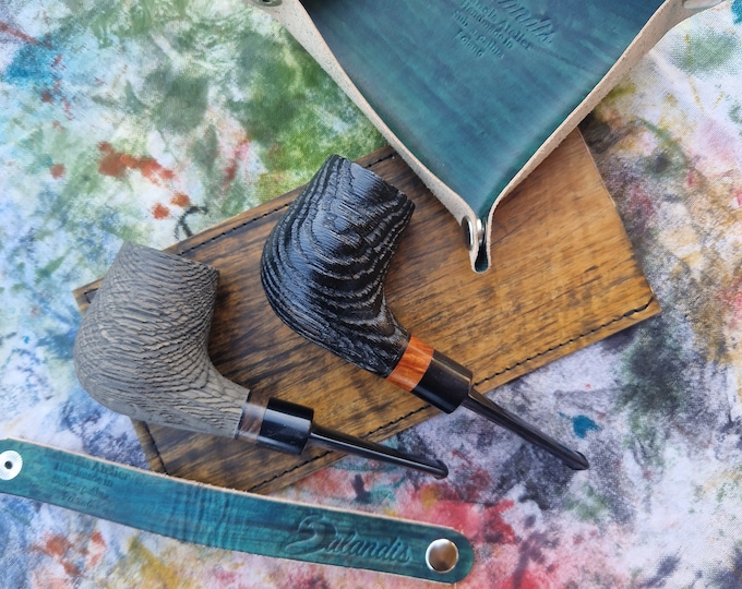 Balandis #902 Big Morta Sandblasted (9mm) Handmade Bog Oak (Morta Wood) Tobacco Smoking Pipe 45g/1.59oz