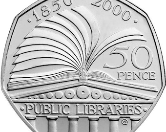Moneda de 50 peniques circulada en el Reino Unido - Bibliotecas públicas - 2010
