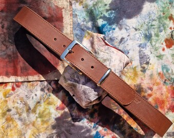 Balandis Atelier 1 1/2" No.3 (3.8cm) silver buckle unisex leather belt, full grain brown leather belt handcrafted