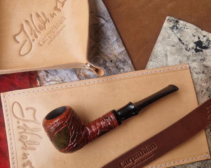 Briar Tobacco Pipe Handmade, Model Avangarde No.1 custom Rustication, 9mm Filter Smoking Pipe, Gift for Pipe Smoker