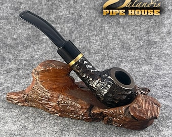 Balandis #7 Yellowstone Morgul Black Carved (9mm) Handmade Pear Wood Tobacco Smoking Pipe 30g/1.06oz