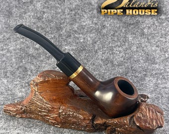 Pear Wood Tobacco Pipe Handmade, #7 Yellowstone Brun Brown Smooth, 9mm Filter Smoking Pipe, Gift for Pipe Smoker