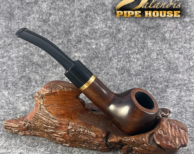 Pear Wood Tobacco Pipe Handmade, #7 Yellowstone Brun Brown Smooth, 9mm Filter Smoking Pipe, Gift for Pipe Smoker