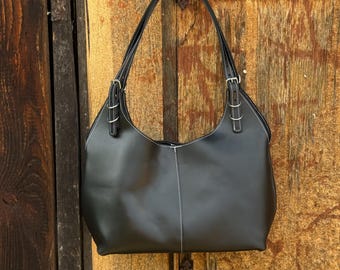 Bruno Balandis Unique 1 of 1 Tote Bag in Black Oiled Full grain leather