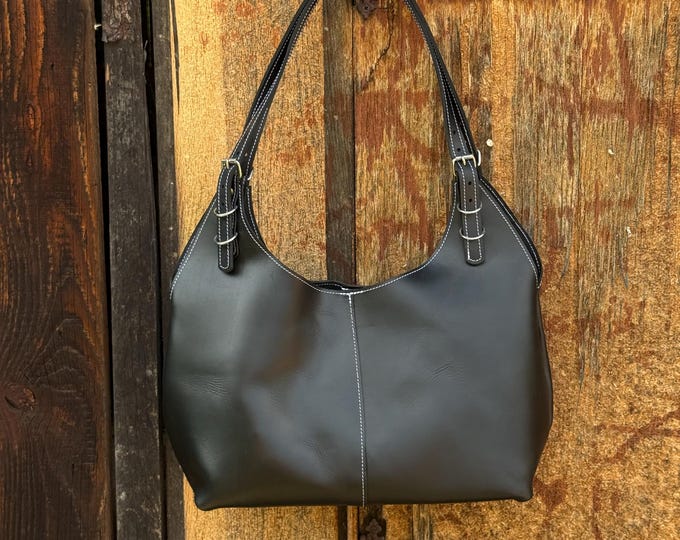Bruno Balandis Unique 1 of 1 Tote Bag in Black Oiled Full grain leather