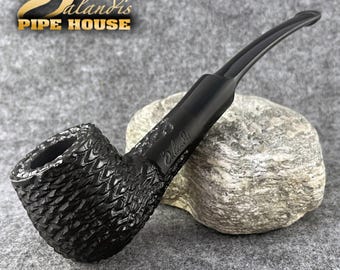 Briar Tobacco Pipe Handmade, #618 Brother Bill Morgul Black Carved, 9mm Filter Smoking Pipe, Gift for Pipe Smoker