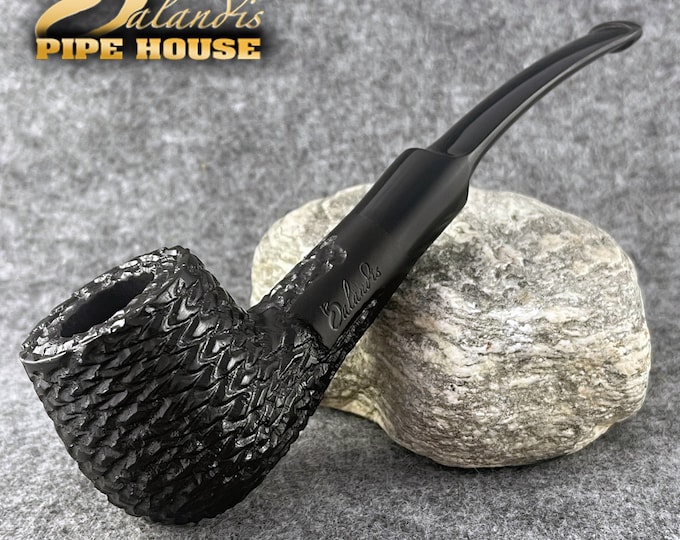 Briar Tobacco Pipe Handmade, #618 Brother Bill Morgul Black Carved, 9mm Filter Smoking Pipe, Gift for Pipe Smoker