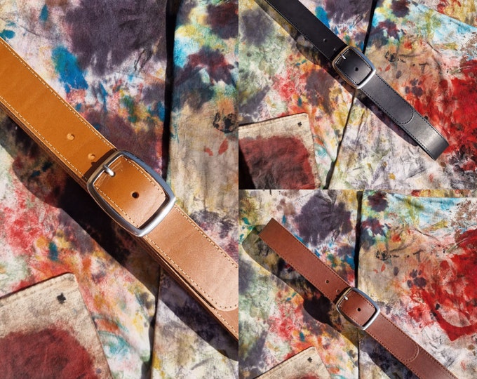 Balandis Atelier "CAVALAIER" Calfskin Leather Belt with double silver buckle, Handmade 1 1/2 inch Premium Quality by Bruno Balandis