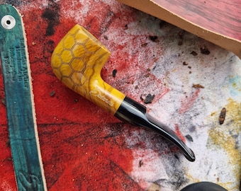 Olive Wood Tobacco Pipe Handmade, Honey Bee Yellow #302 Dubrovnik smooth, 9mm Filter Smoking Pipe, Gift for Pipe Smoker