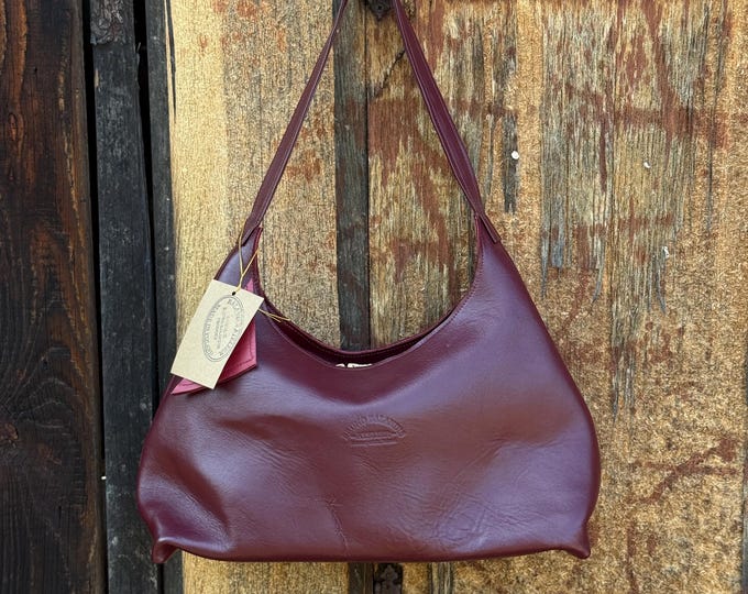 Minimalist Burgundy Leather Shoulder Bag with Natural Marks — Bruno Balandis The Drop "Scar"