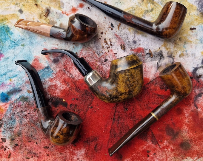 Briar Tobacco Pipe Handmade, New Storm Contrast Yellow Smooth, 9mm Filter Smoking Pipe, Gift for Pipe Smoker