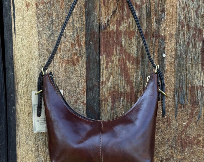 Bruno Balandis The Drip B leather bag in Castan brown contrast full grain natural pull up leather