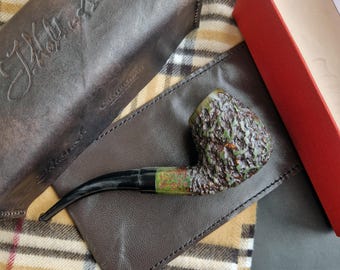 Briar Tobacco Pipe Handmade, 25 MOSS green Grain DEEP CARVED, 9mm Filter Smoking Pipe, Gift for Pipe Smoker