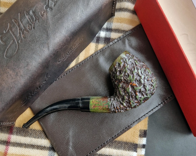 Briar Tobacco Pipe Handmade, 25 MOSS green Grain DEEP CARVED, 9mm Filter Smoking Pipe, Gift for Pipe Smoker