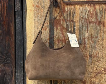 Minimalist Chocolate Brown Suede Italian Leather Shoulder Bag — Bruno Balandis The Drop 34