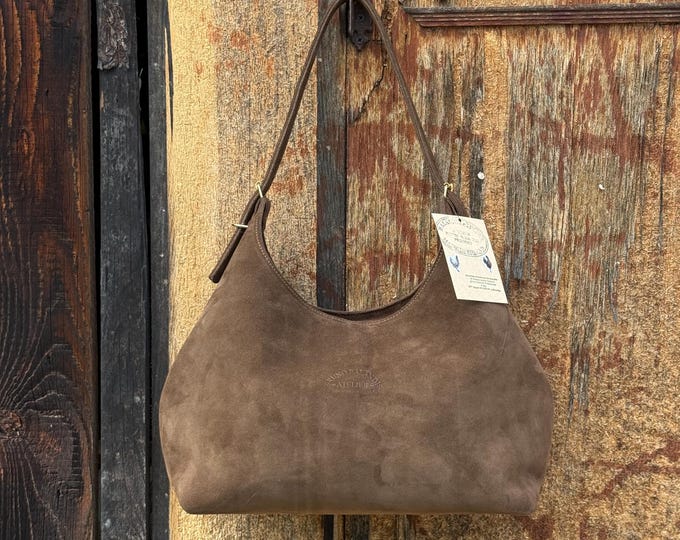 Minimalist Chocolate Brown Suede Italian Leather Shoulder Bag — Bruno Balandis The Drop 34