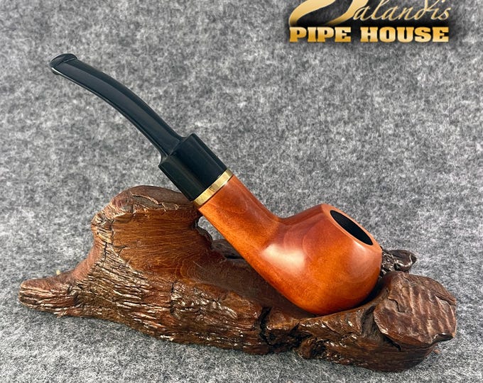 Pear Wood Tobacco Pipe Handmade, #7 Yellowstone Trawer Teak Smooth, 9mm Filter Smoking Pipe, Gift for Pipe Smoker