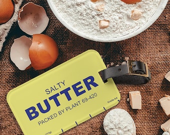 Bagagelabel Stick of Butter: grappig geel voedselreisaccessoire