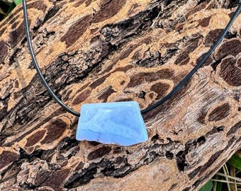 Blue Lace Agate Natural Chalcedony Pendant Crystal Gemstone Men's Gift Chunky Leather Necklace Women's Boho Adjustable Jewelry Boho