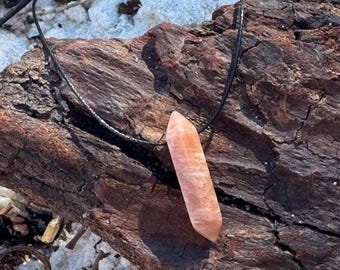 Small Peach Sunstone Crystal Points Raw Gemstone Jewelry Pendant Necklace-Pink Stone-Natural Sunstone Orange Gray Silver Rock-Men Gift-Women
