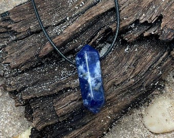 Blue Sodalite Stone Crystal Pendant Necklace Handmade-Blue Rock-Dark Blue Gemstone-Men's Gift-Women's Blue Healing Stone Jewelry