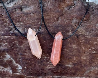 Small Peach Sunstone Crystal Points Raw Gemstone Jewelry Pendant Necklace-Pink Stone-Natural Sunstone Orange Gray Silver Rock-Men Gift-Women