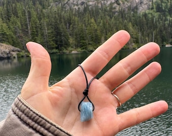 Blue Aquamarine Crystal Stone Pendant Black Cord Necklace-Stone of The Sea-Men's Gift-Womens-Aquamarine Jewelry-Turquoise-Blue Crystal Gem