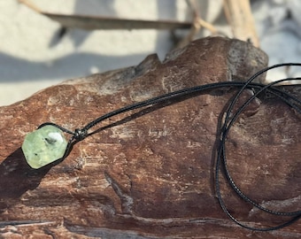 Glowing Green Prehnite Crystal Pendant Necklace Black-Green Necklace-Man Jewelry-Green Gemstone-Green Crystal-Men's Gift-Surfer