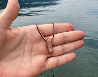Small Peach Sunstone Crystal Points Raw Gemstone Jewelry Pendant Necklace-Pink Stone-Natural Sunstone Orange Gray Silver Rock-Men Gift-Women