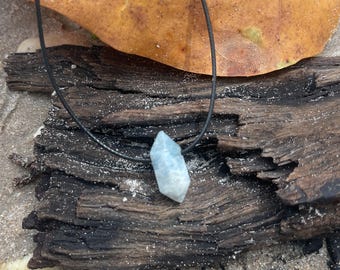 Saltwater Soul-Small Aquamarine Crystal Pendant Cotton Cord Necklace-Mens Gift-Women's Gift-Blue stone-Blue Rock-Gemstone-Handmade-Turquoise