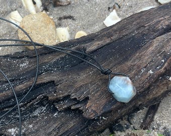 Ozeane Blau Aquamarin Kristall Stein Anhänger Schnur Halskette-Stone of The Sea-Männer Geschenk-Frau Schmuck-Türkis-Blau Kristall