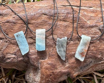 Aquamarine Blue Stone of The Sea Natural Raw Slab Pendant Necklace Men's Surfer Gift Women's Birthstone March Turquoise Boho