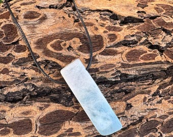 Raw Aquamarine Crystal Slab Stone Pendant Cotton Cord Necklace-Stone of The Sea-Men Gift-Women's Gift-Aquamarine Jewelry-Turquoise