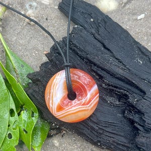 Close Encounter~Carnelian Donut Pendant Crystal Necklace-Orange Gemstone-Red Crystal Pendant-Round Stone Necklace Handmade Gift-Carnelian