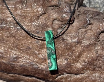 Green Malachite Stick Crystal Pendant Necklace-Men Gift-Womens-Green Rock-Healing Malachite-Earthy Jewelry-Surfer-Husband Gift Father Gift