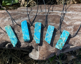 Turquoise Imperial Jasper Slab Pendant Discounted Crystal Necklace-Men's Gift-Women's Boho-Teal-Royal Blue Necklace-Green Stone Necklace