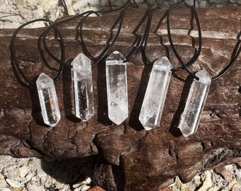Crackled Clear Crystal Quartz Natural Point Necklace Clear Pendant Stone-Clear Rock-Mens Gift-Women's Healing Quartz-Graduated